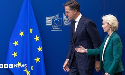 European Commission President Ursula von der Leyen (R)and NATO Secretary General Mark Rutte arrive for a press statement at EU headquarters on September 2, 2026