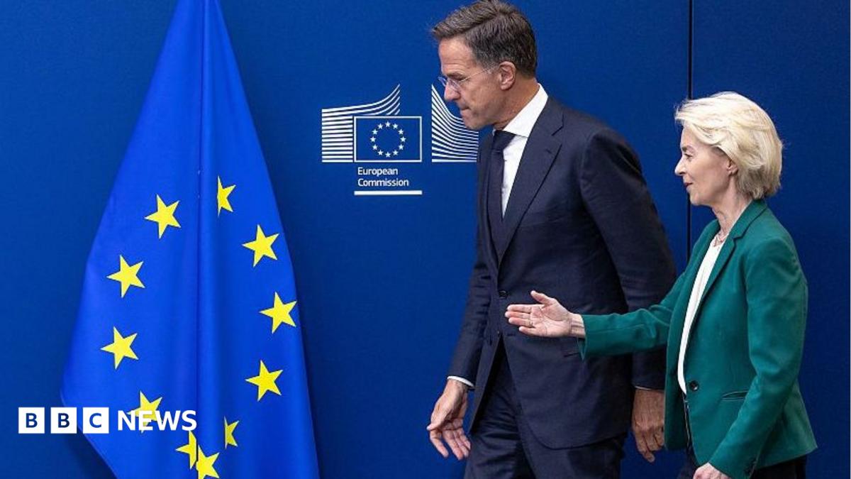 European Commission President Ursula von der Leyen (R)and NATO Secretary General Mark Rutte arrive for a press statement at EU headquarters on September 2, 2026