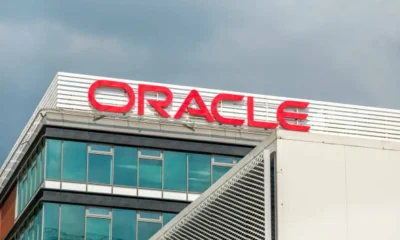 Oracle headquarter building in Bucharest. Logo of the Oracle company on a office building.