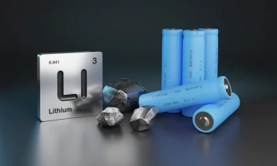 Lithium - ion batteries , metallic lithium and element symbol. 3d illustration.