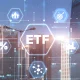 ETF Exchange traded fund Investment finance concept on city background