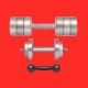 Sports equipment - different weight dumbbells isolated on red background