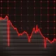 Falling down red financial chart background. 3D Rendering