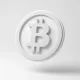 Bitcoin blanco flotando en el aire sobre fondo blanco en monocromo y minimalismo. Ilustración del concepto de criptomonedas y finanzas descentralizadas (DeFi) y libros de contabilidad distribuidos