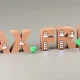 3d render sign tax free made of tiny houses and light background. Simple minimalism concept.