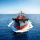 Front view of a chemical goods or oil tanker in motion