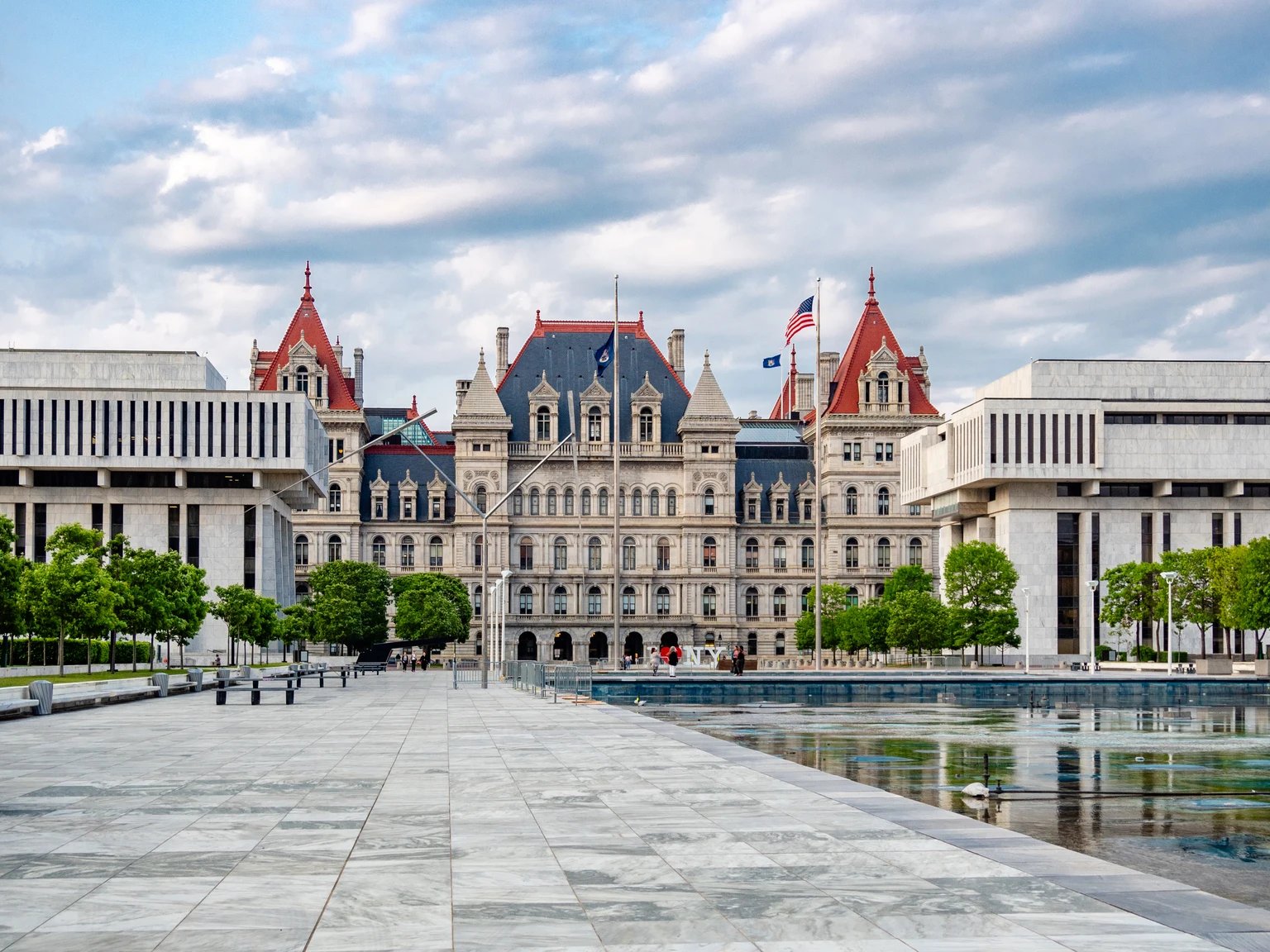 Empire State Plaza with the NY State Capitol and the Legislative building, Albany, NY