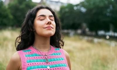 Woman with eyes closed, relaxed, mindfulness