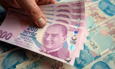 Background of Turkish Lira banknotes. Money