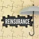 Puzzle, umbrella with the word REINSURANCE. insurance reform concept.