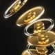 Futuristic Golden Bitcoin Coins on dark background 3D Digital Cryptocurrency Concept