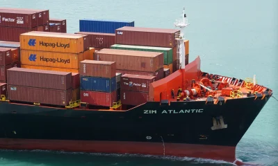 Cargo containers Hapag-Lloyd stored on the cargo ships.