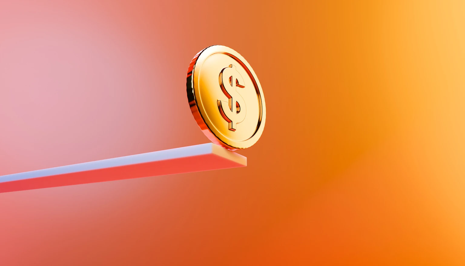 Golden Dollar Coin on Edge - Precarious Financial Trust Concept