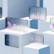 Holographic GUI Panels with stock market Data on White Pedestal Display