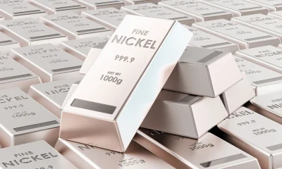 Fine nickel bars stacked, metal ingots background. 3D rendering