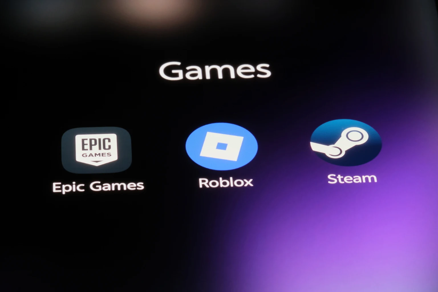 Roblox, Epic Games, Steam app icon. Game platforms