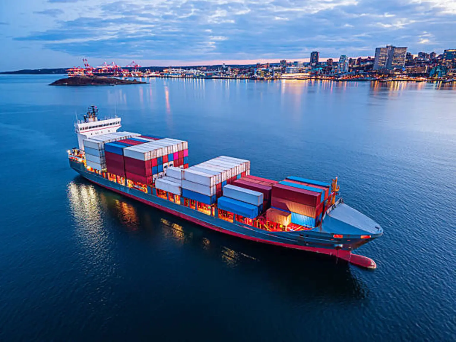 Anchored Container Ship