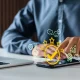 Executive tracking consumer review metrics and high customer satisfaction scores