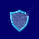 Binary Code Shield Leaking Data on Dark Blue Background Symbolizing Cybersecurity Breach
