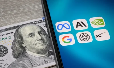 MANGOS Meta, Anthropic, NVIDIA, Google, OpenAI, and SpaceX Icons on Tablet with US Hundred Dollar Bills IPO Stock Trading