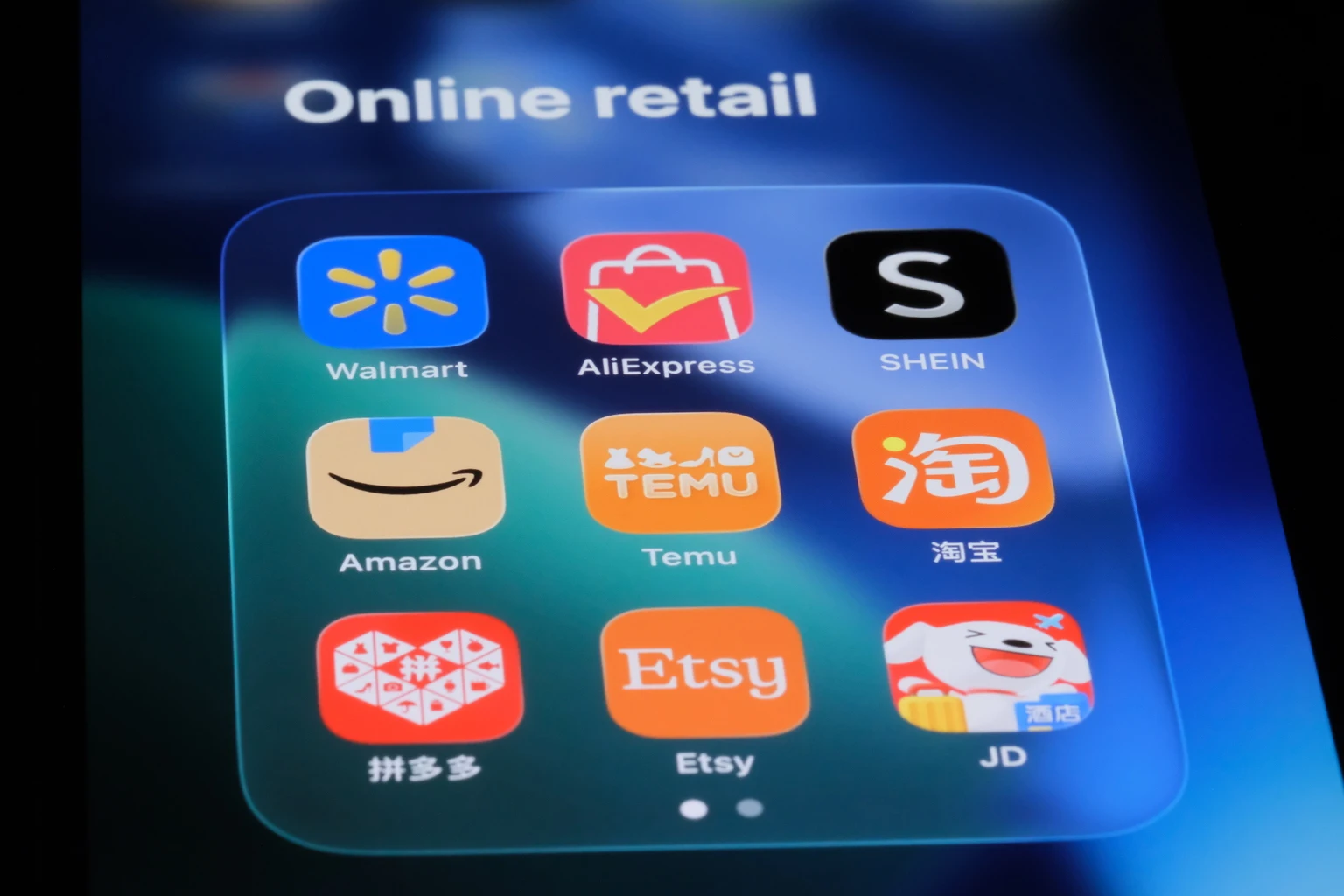 Online retail and e-commerce apps. Walmart, AliExpress, SHEIN, Amazon, Temu, Taobao, Pinduoduo, Etsy, JD.com