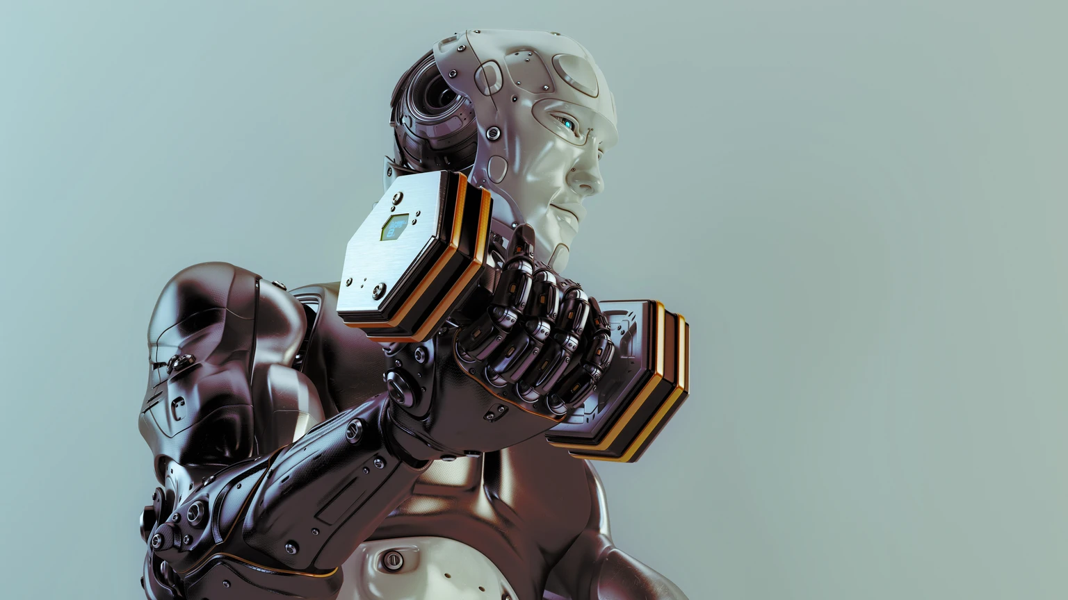 Cool strong robot lift dumbbells