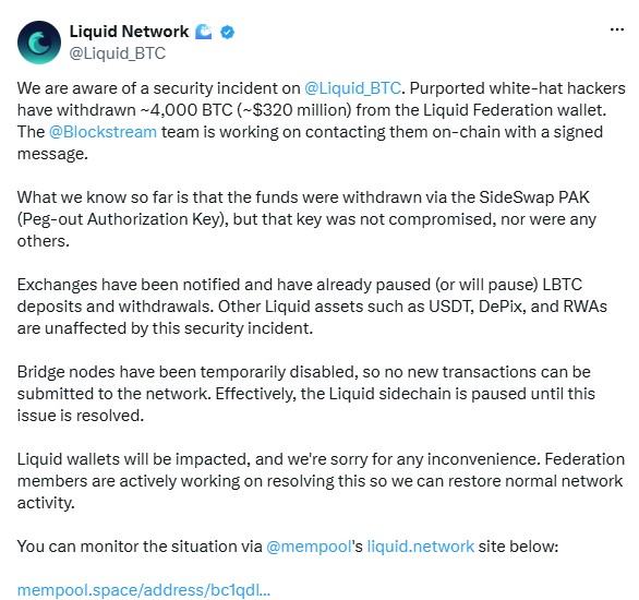 ‘White Hats’ Take 4000 BTC From Liquid, ETFs See Best Week Of 2026: Hodler’s Digest