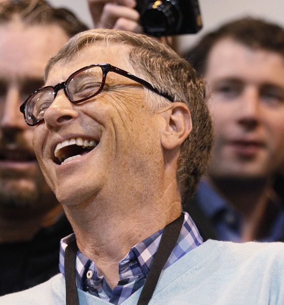 Microsoft founder and technology advisor Bill Gates laughs at a trade show during the Berkshire Hathaway annual meeting in Omaha.