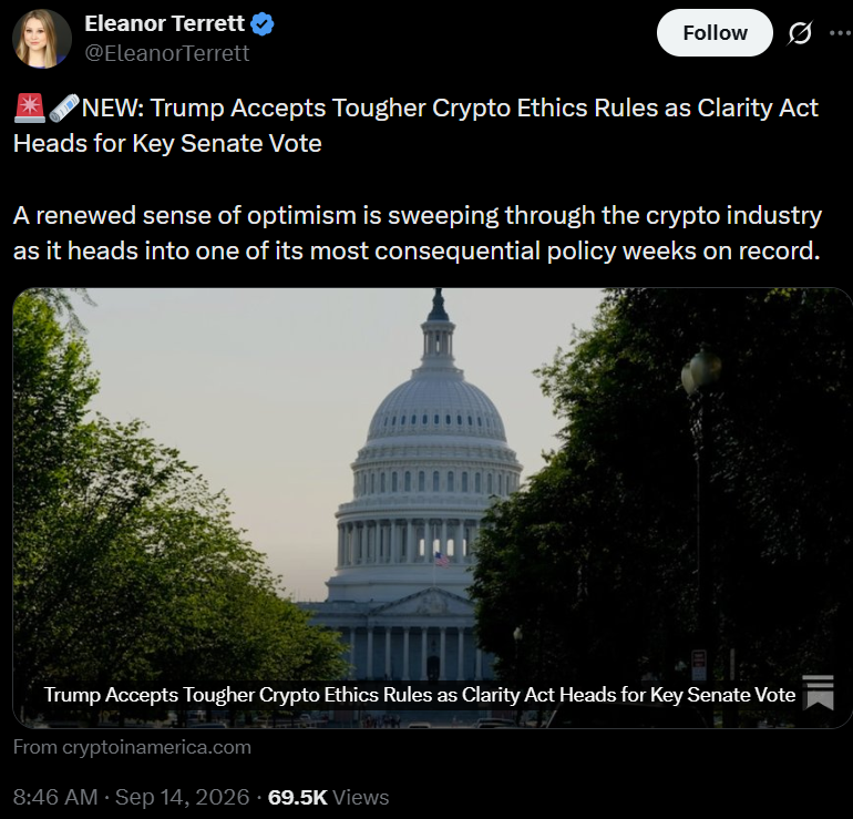 Trump Crypto Ethics Deal Fails to End CLARITY Act Objections
