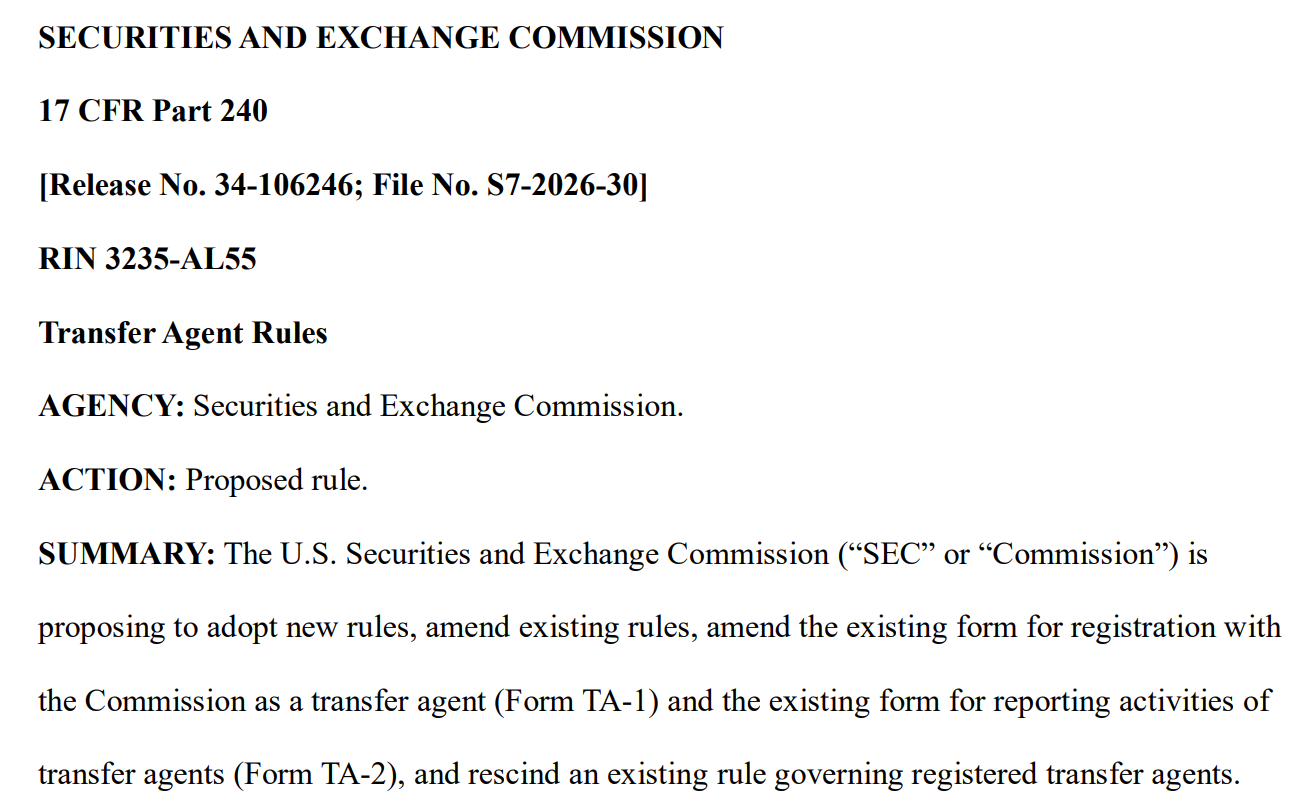 SEC Proposes New Standards for US Transfer Agents