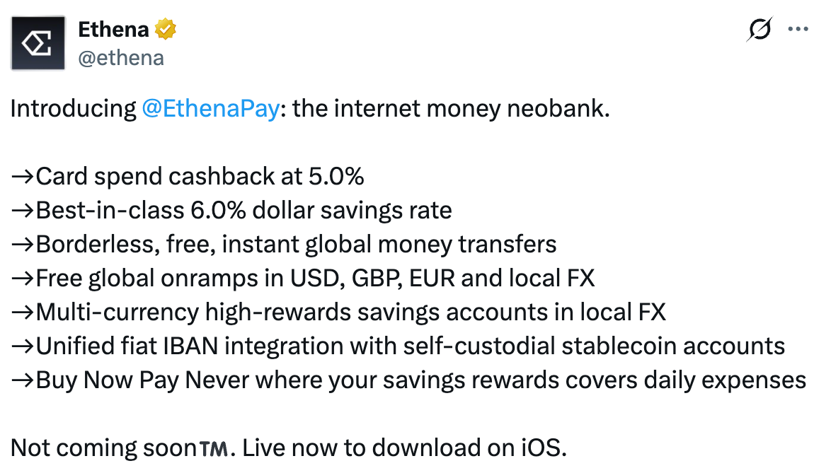 Ethena Expands USDe into Global Payments with New App