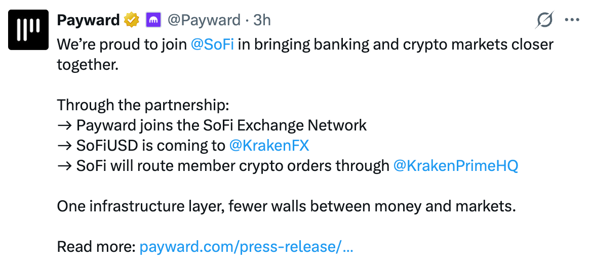 Kraken, SoFi Link Up on Stablecoin and 24/7 Settlement