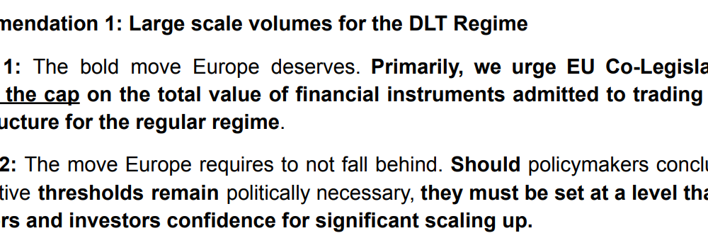 European Finance Groups Push to Remove DLT Market Cap