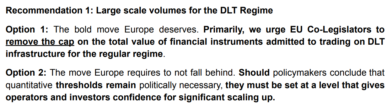 European Finance Groups Push to Remove DLT Market Cap