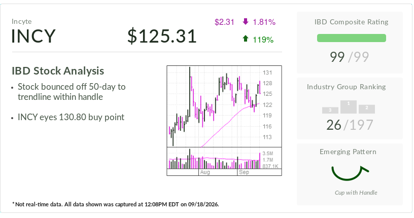 Incyte, Stock Of The Day, Eyes Buy Points As Investors Dig Into Its Pipeline