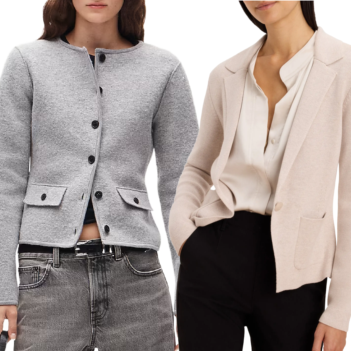 collage of 2 of the best sweater blazers for women in 2026