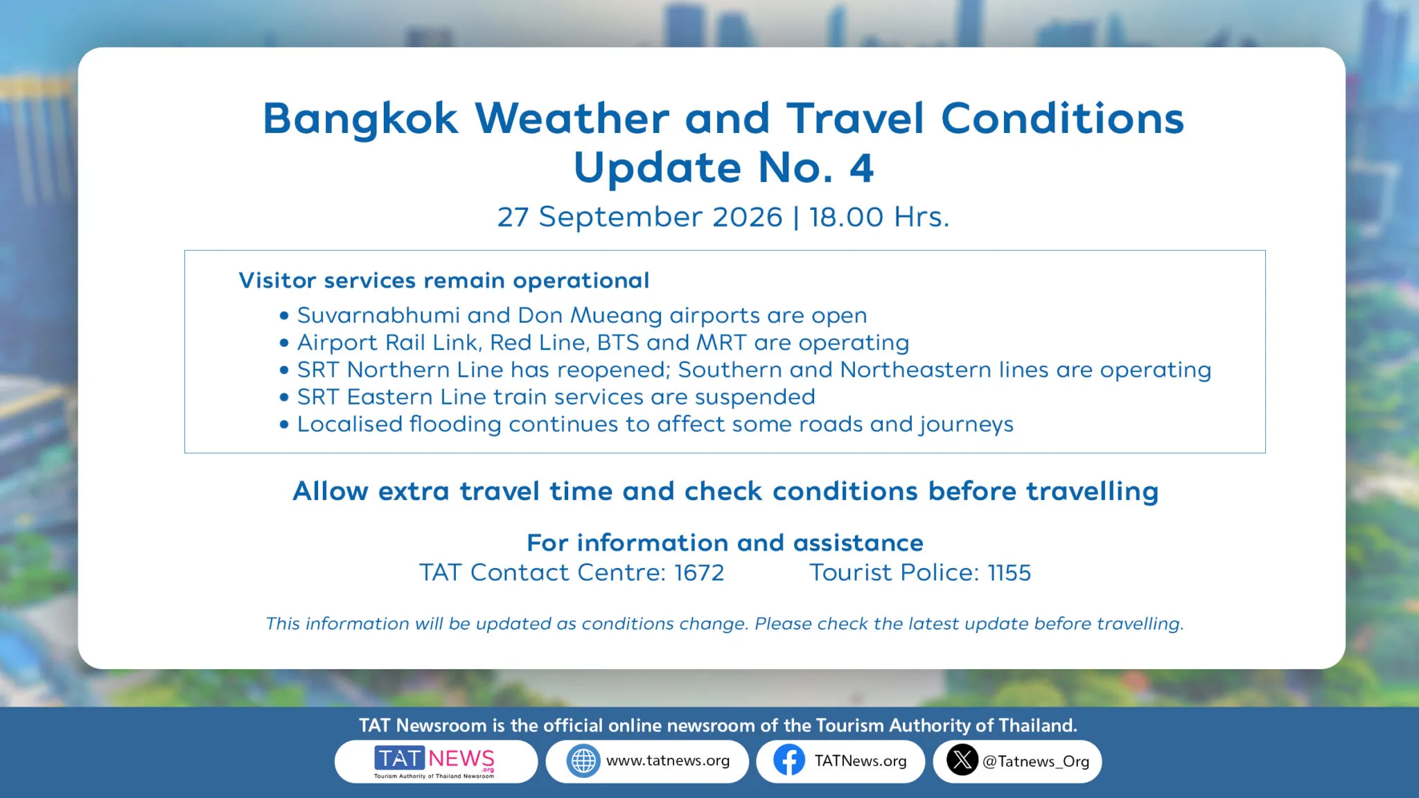 Weather and travel updates for Bangkok and its nearby regions