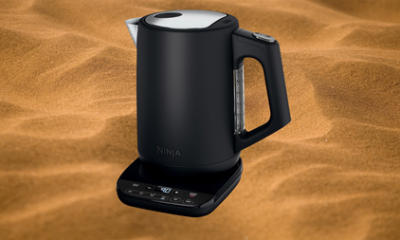 Ninja Perfect Temperature Kettle on a sandy background 450x253
