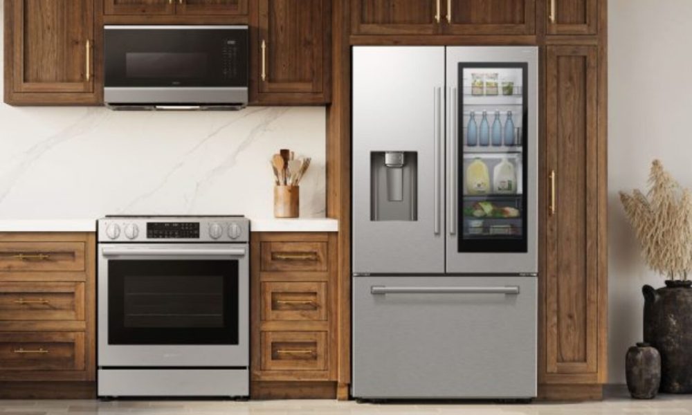A marketing image for Samsung's Bespoke AI refrigerators. Credit: Samsung