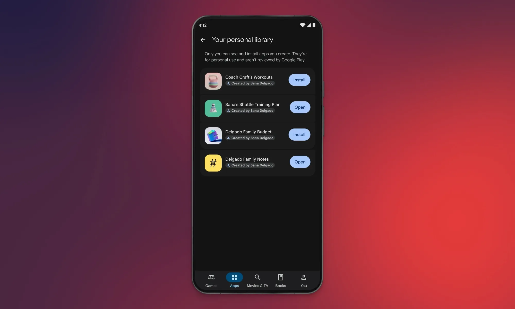 apps created for oneself in Google Play