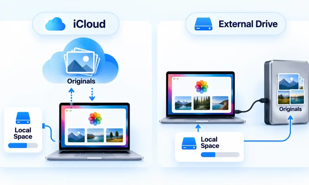 free up storage mac without cleaner app icloud external drive.webp