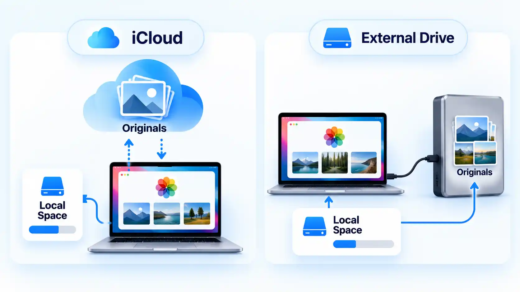 free up storage mac without cleaner app icloud external drive.webp