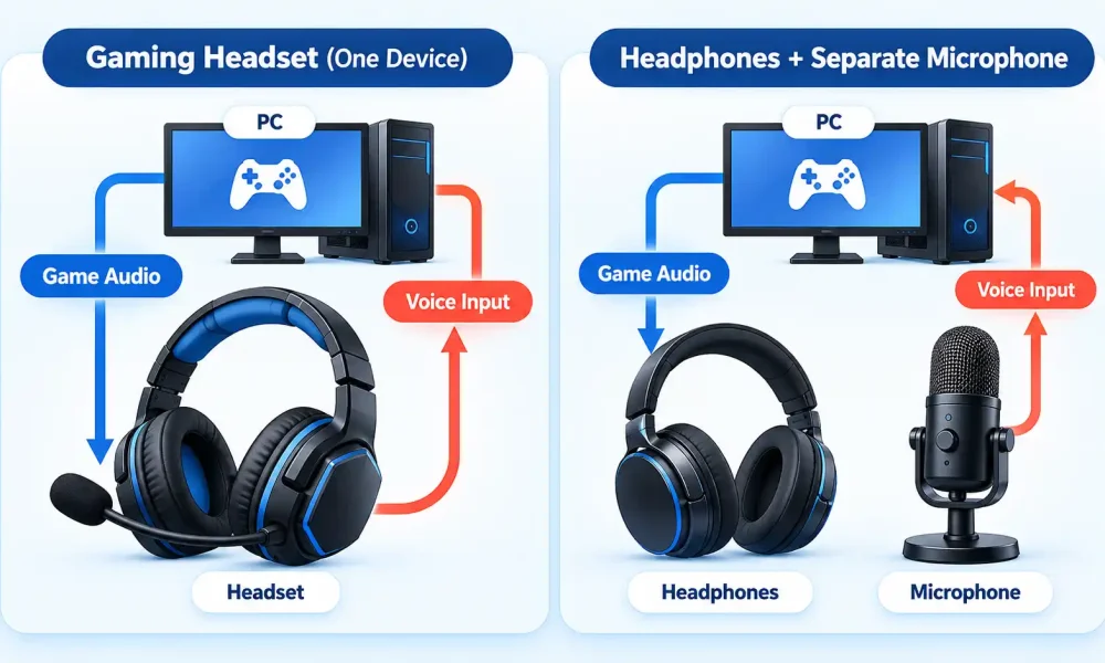 gaming headset vs headphones mic setup better audio signal paths.webp