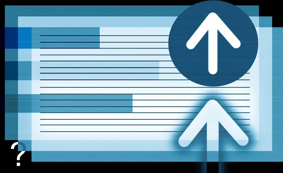 illustration of an academic paper collaged with overlapping question marks and colorful arrows