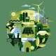 three by three grid featuring illustrations of different eco friendly energy sources