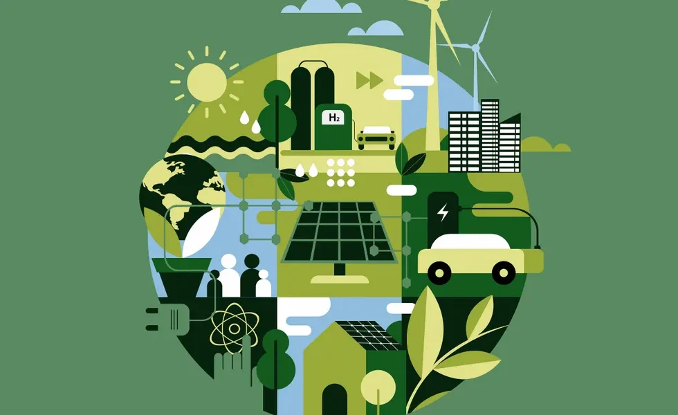 three by three grid featuring illustrations of different eco friendly energy sources