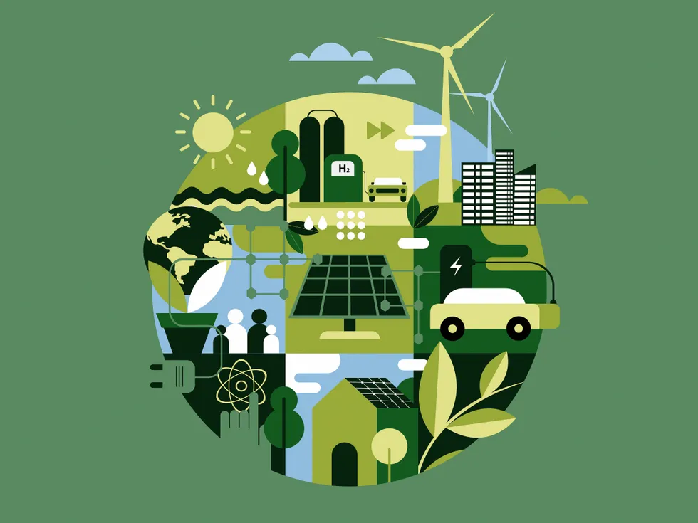 three by three grid featuring illustrations of different eco friendly energy sources