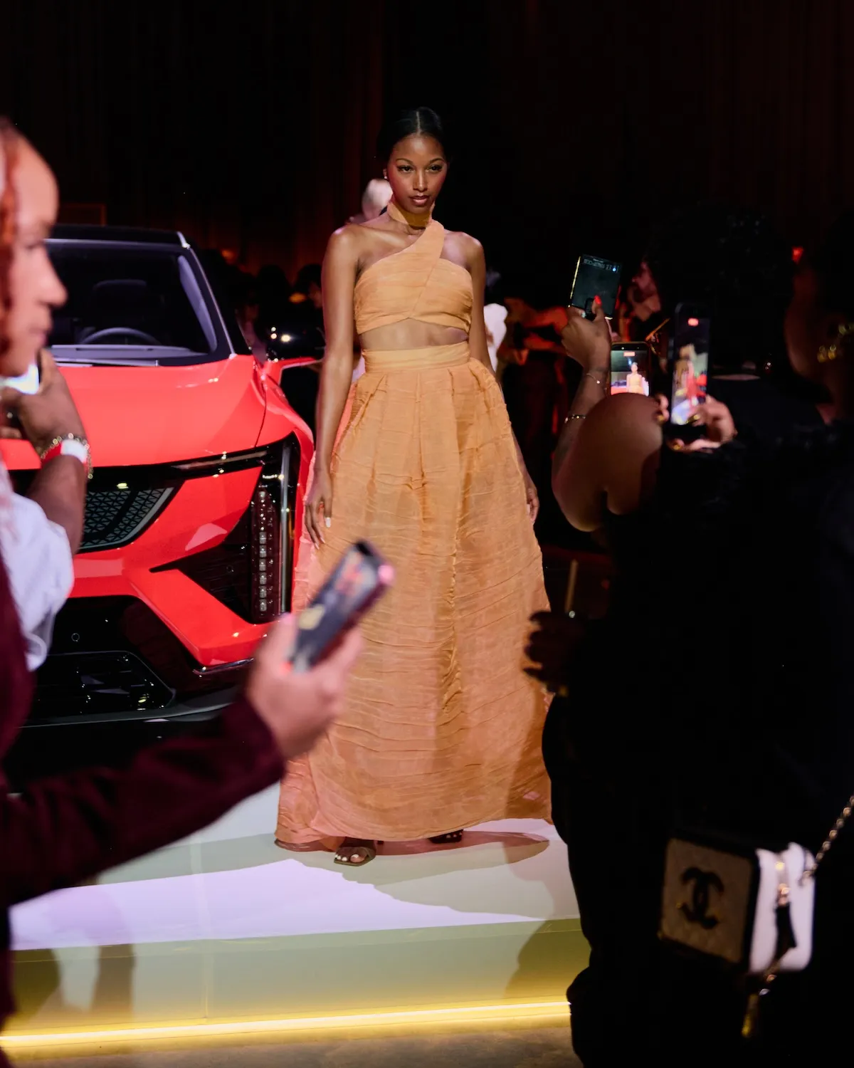 Model wearing VIVIANCHAN X The Bomb Fashion Show LA X Cadillac